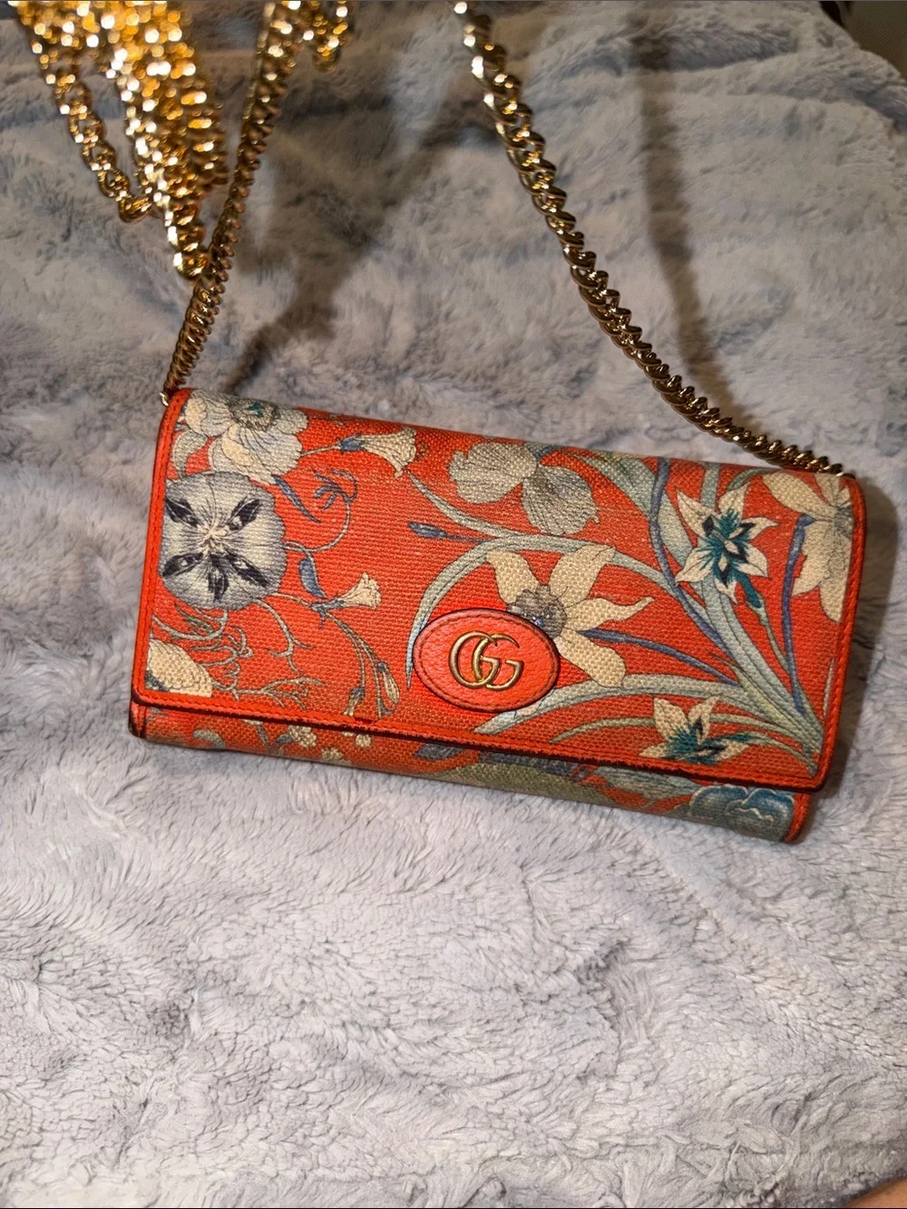 Gucci Orange Floral Continental Wallet with GG Emblem with inlay mirror - Picture 15 of 15